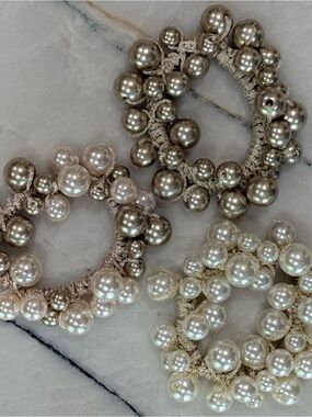 Pearl Cluster Scrunchie Set - Champagne, Ivory & Silver Tones- Brand New!